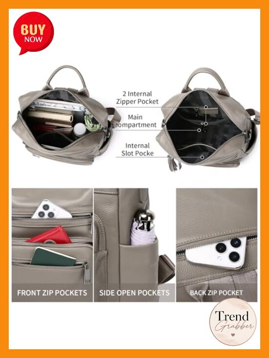 Genuine Leather Fashion Backpack Purse for Women, Convertible Shoulder Bag,